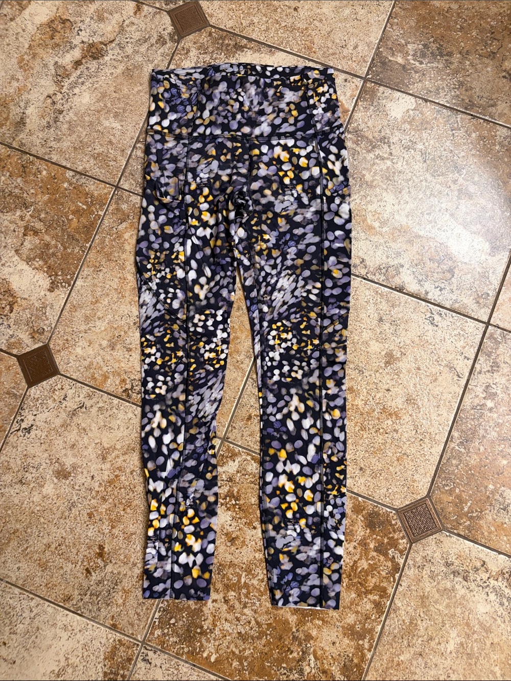 lululemon athletica Girls' Navy, Gray & Yellow Dot-Print Leggings